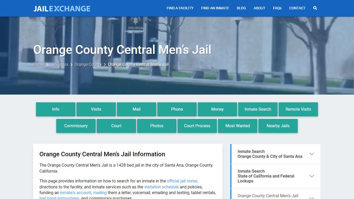 Orange County Central Men’s Jail, CA Inmate Search, Information